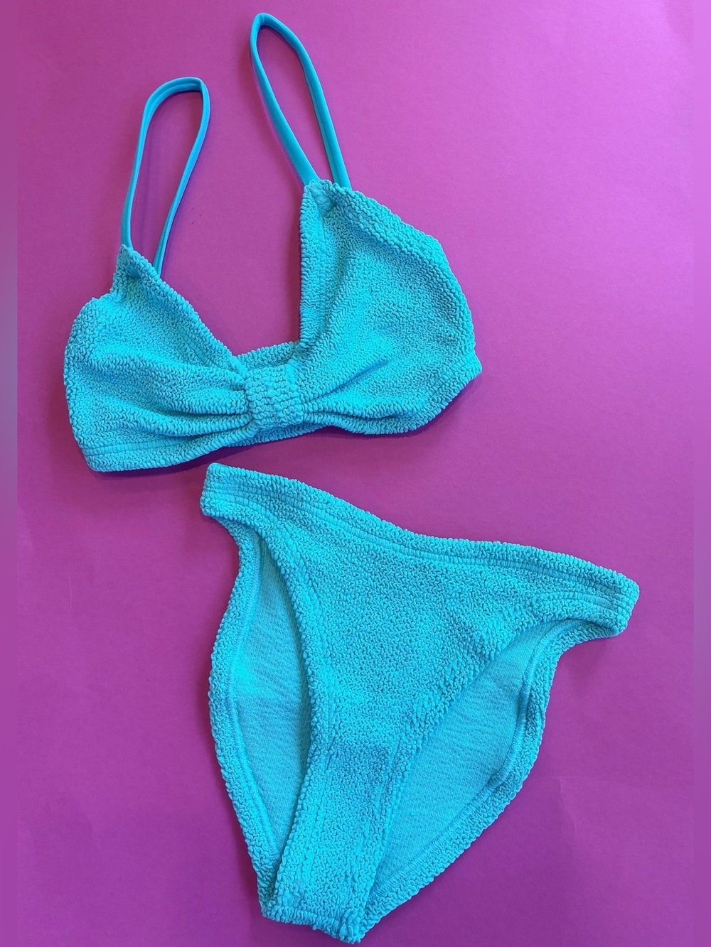 Hunza G Alicia Bikini Set Aqua One Size NWOT Crinkle Swimwear